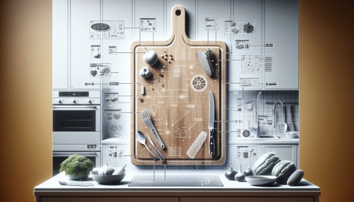 A sturdy, eco-friendly cutting board featured in a modern kitchen, exemplifying sustainability and minimal waste.