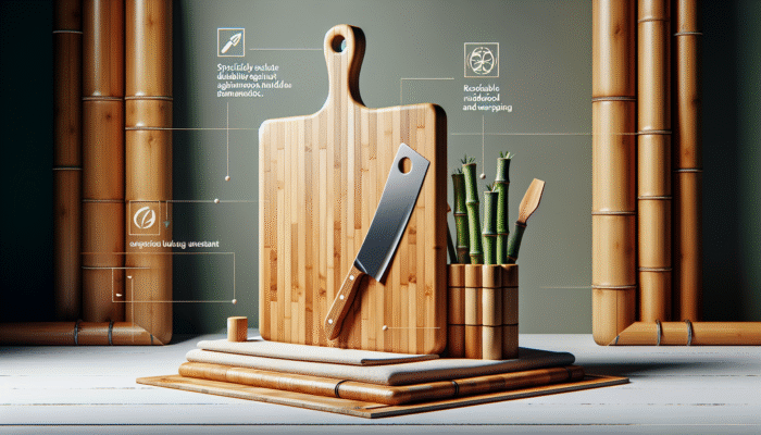 A durable hardwood and bamboo cutting board effectively resisting knife marks and warping, promoting sustainability in the kitchen.