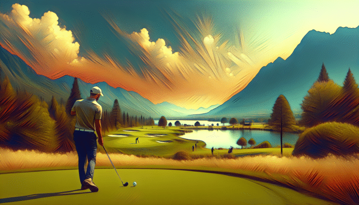Golfer at Knysna Golf Club on the course blending with natural landscapes