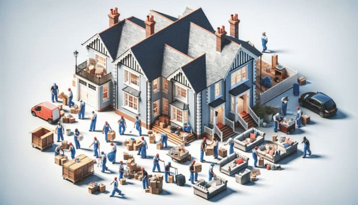 House Clearance Quotes in the UK Compared: A team clearing a large UK home, demonstrating how property size influences clearance costs.