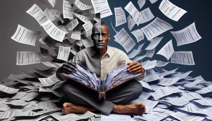 Understanding Debt Consolidation: A Beginner's Guide | DCL Understanding Debt Consolidation: A visual depiction of a person consolidating multiple bills into one folder, symbolising financial relief and clarity.