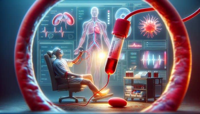 Illustration of a blood test for vitamin B12, emphasizing early detection to prevent anaemia and nerve damage.