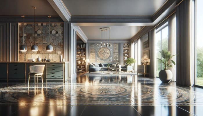 A sparkling slate floor in a Pilton home, showcasing local heritage and a luxurious sheen.