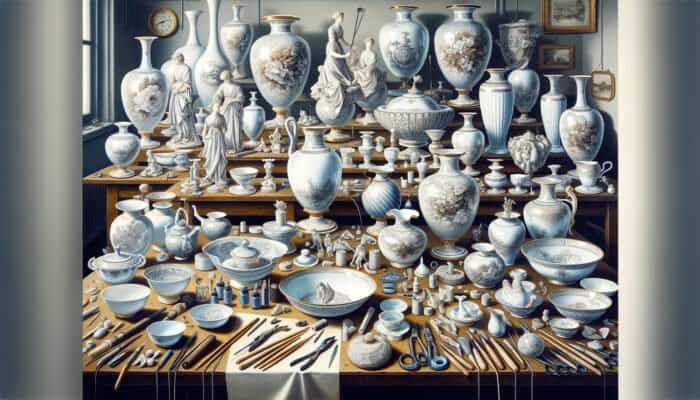 Porcelain items like vases and figurines being repaired by skilled artisans in East Calder.