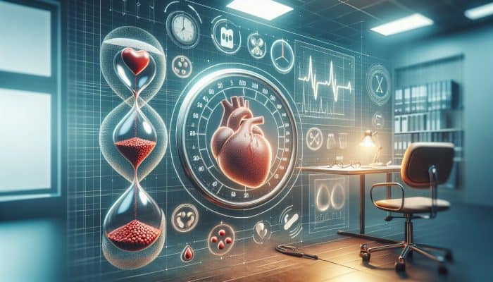 A medical chart tracking cholesterol levels annually in a modern clinic, for a patient with a family history of heart disease.