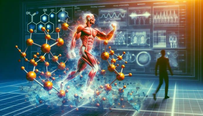 Illustration of magnesium atoms facilitating muscle contraction and relaxation during exercise.