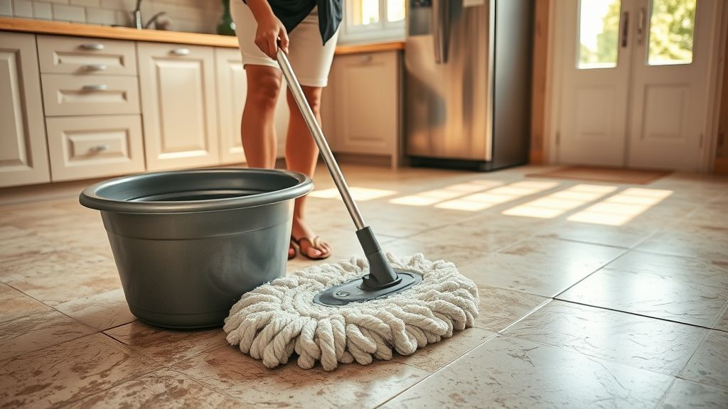 Mopping a soiled stone floor