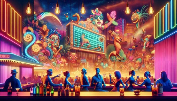 Locals enjoying craft cocktails at The Passenger, Neon Boneyard's photo ops, and Golden Tiki's playful ambiance in Las Vegas.