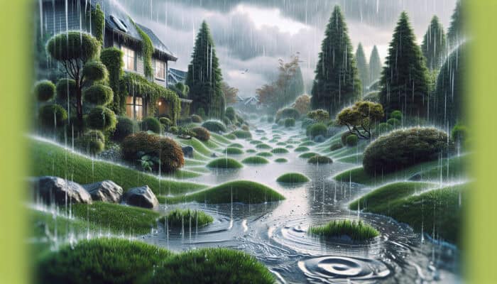 Lawn Drainage Services in South Vancouver: A lawn exhibiting puddles and waterlogged regions due to soil compaction and improper grading during heavy rainfall.