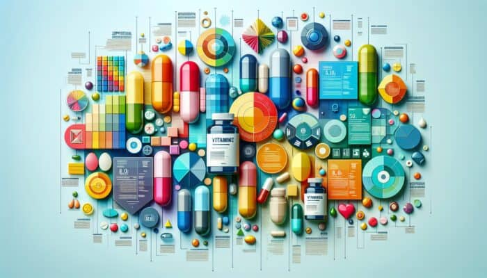 Eye-catching infographic presenting tips on crafting supplement-centric content, showcasing vitamins and capsules.