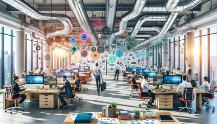 Clean air ducts in a bustling Port Coquitlam office, enhancing workspace and boosting business success.