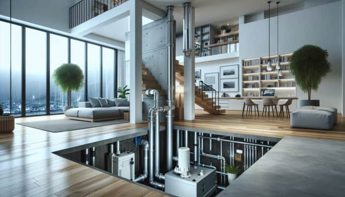 Modern Port Moody home interior featuring a sump pump and French drain system managing water flow.