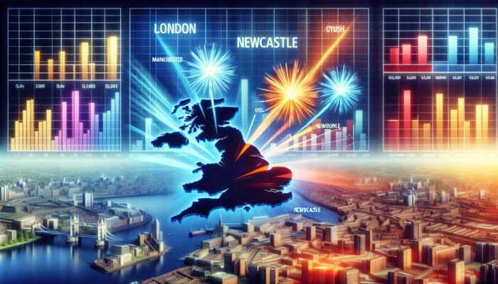 Navigating the UK Rental Market as a Beginner: A graphical representation of the UK showing rental market dynamics, including price indicators and economic trends.