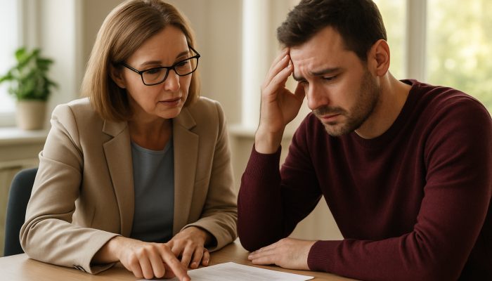 Engaging with Credit Unions About Your Financial Situation | DCL Individual reviewing financial documents with a credit union advisor in a well-lit office environment.